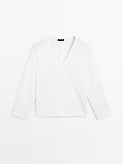 Massimo Dutti Футболка с V-образным вырезом OVERSIZE