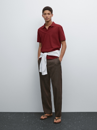 Massimo Dutti Поло из микротекстурированного хлопка с проймой