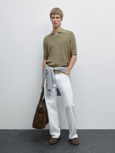 Massimo Dutti Поло с воротником в виде кофты с ажурными узорами купить с доставкой.