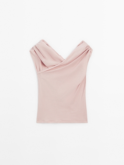 Massimo Dutti Топ с лодочкой и V-образным вырезом из 100% хлопка