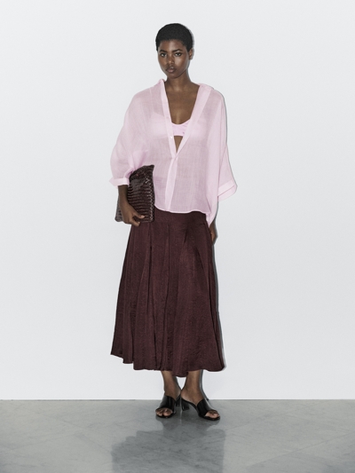 Massimo Dutti Рубашка с короткими рукавами летучая мышь из 100% рами - STUDIO