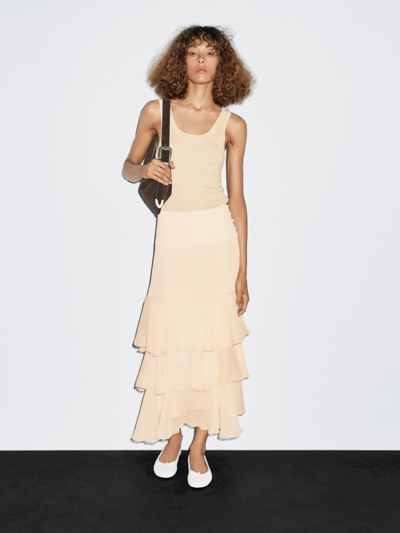 Massimo Dutti Длиннаяю юбка с оборками и поясом