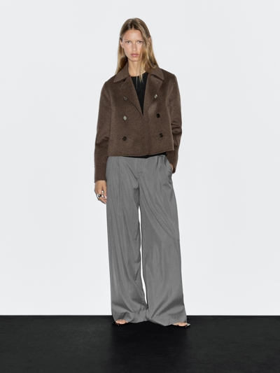 Massimo Dutti Пальто короткое с двубортной застёжкой из шерстяной смеси купить с доставкой.