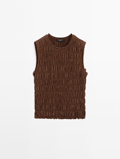 Massimo Dutti Топ из хлопково-шерстяной ткани сборками