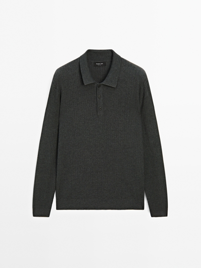Massimo Dutti Вязаный свитер-поло из хлопкового смесового трикотажа