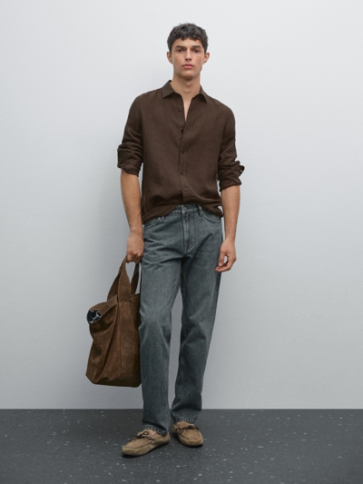 Massimo Dutti Рубашка из 100% льна в узком крое купить с доставкой.