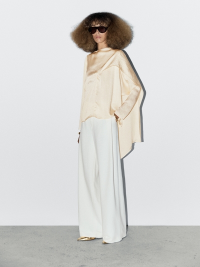 Massimo Dutti Блуза из шелка с оборками и воротником-стойкой - STUDIO