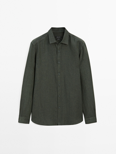 Massimo Dutti Рубашка из льна с классической посадкой и эффектом потертости купить с доставкой.