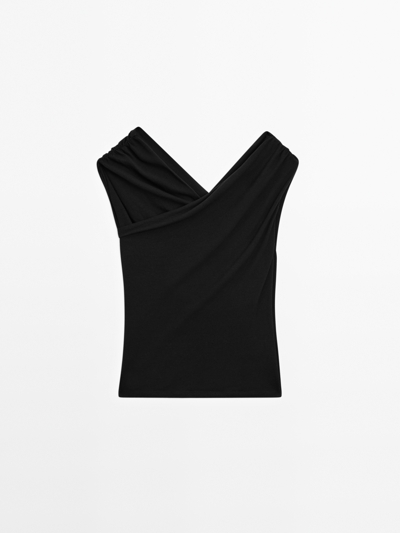 Massimo Dutti Топ с лодочкой и крест-деталями из 100% хлопка купить с доставкой.