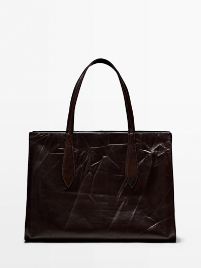 Massimo Dutti Сумка макси из потертой натуральной кожи купить с доставкой.