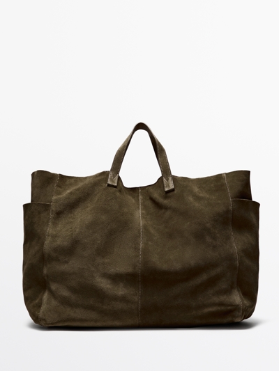 Massimo Dutti Сумка макси для покупок из кожи и замши купить с доставкой.