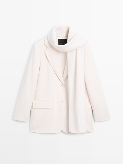 Massimo Dutti Шерстяной пиджак с шарфом из смеси шерсти