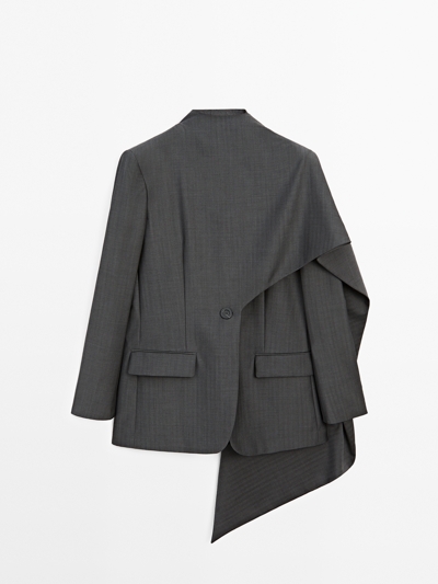 Massimo Dutti Пиджак из 100% шерсти с деталями в виде шарфа - STUDIO купить с доставкой.