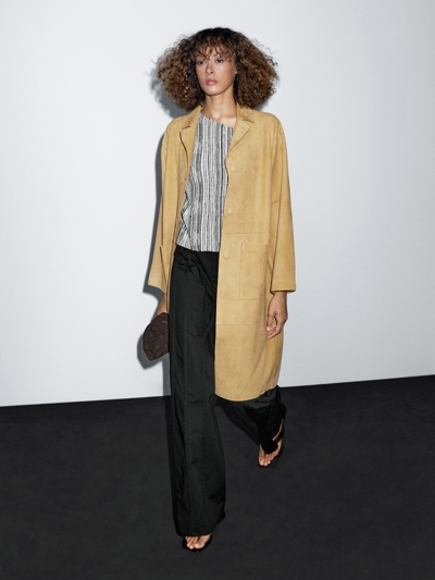 Massimo Dutti Длинное замшевое кожаное пальто