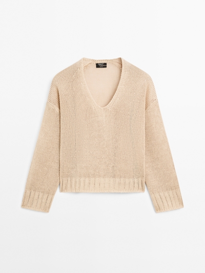 Massimo Dutti Льняный вязаный свитер с V-образным вырезом купить с доставкой.