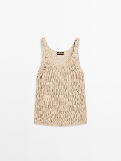 Massimo Dutti Льняной вязаный топ с круглым вырезом купить с доставкой.