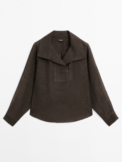 Massimo Dutti Блузка из 100% льна с деталями на груди купить с доставкой.