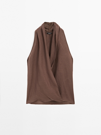 Massimo Dutti Льняной топ с перекрестным галстуком на шее купить с доставкой.