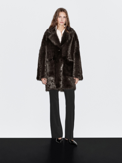 Massimo Dutti Длинное кожаное пальто тоскана купить с доставкой.