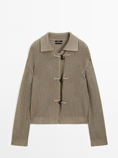 Massimo Dutti Кардиган из мерсеризованного хлопка с деталями из рога на пуговицах