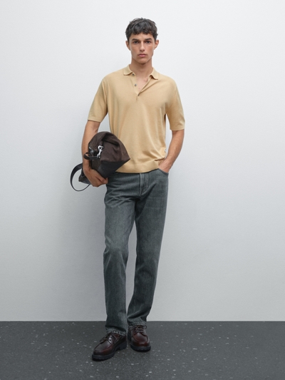 Massimo Dutti Поло из вязаного хлопкового трикотажа с коротким рукавом