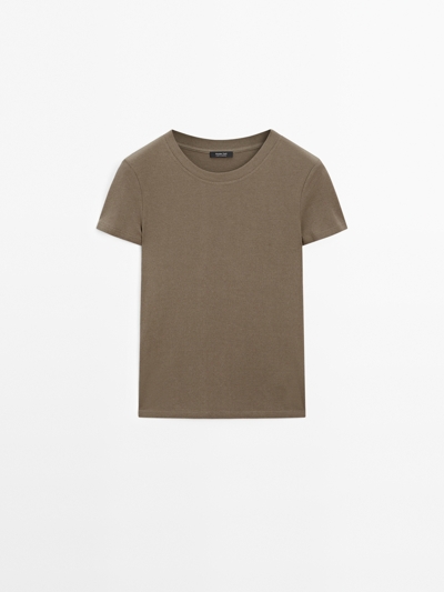 Massimo Dutti Футболка из текстурированного хлопка с эффектом крепа купить с доставкой.