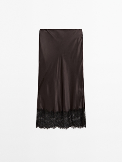 Massimo Dutti Юбка-миди с атласным блеском и кружевными деталями - STUDIO