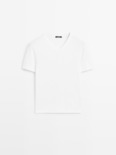 Massimo Dutti Футболка с V-образным вырезом из 100% хлопка