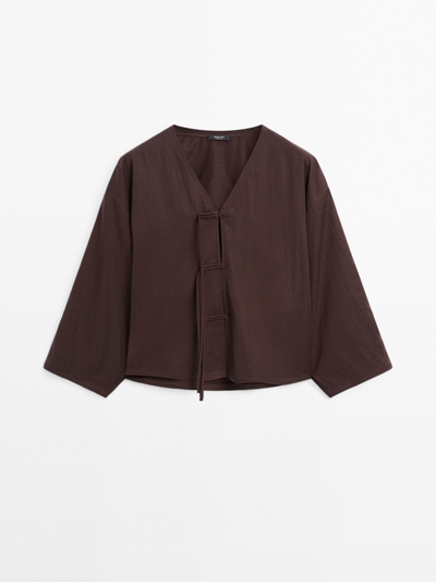 Massimo Dutti Блузка с короткими рукавами и кружевными деталями