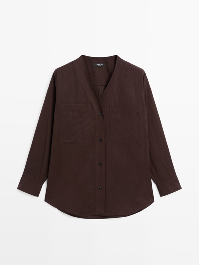 Massimo Dutti Рубашка с V-образным вырезом и карманами