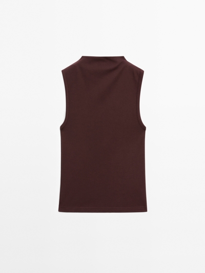 Massimo Dutti Топ с воротником тракториста из 100% хлопка