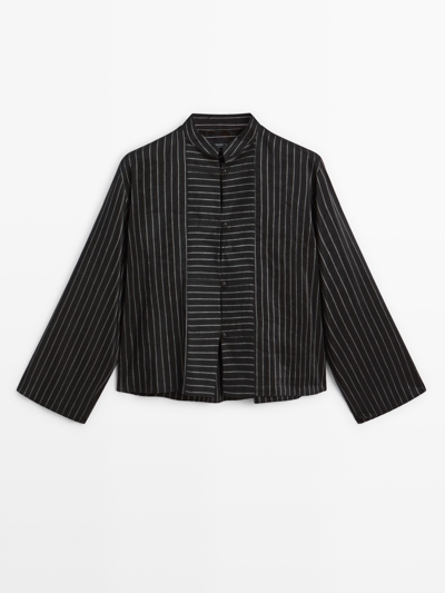 Massimo Dutti Рубашка в полоску с стойкой и деталями биб купить с доставкой.