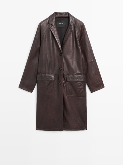 Massimo Dutti Пальто из натуральной кожи нубук купить с доставкой.