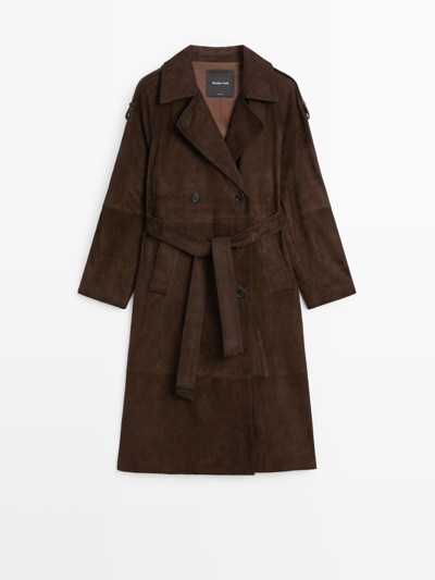 Massimo Dutti Длинный тренч из замши и кожи купить с доставкой.