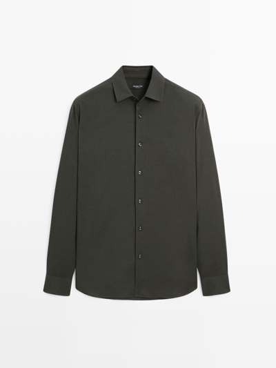 Massimo Dutti Рубашка из меланжевого твила в зауженном крое