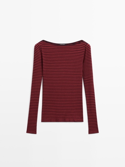 Massimo Dutti Футболка с длинным рукавом в полоску с деталями отделки купить с доставкой.