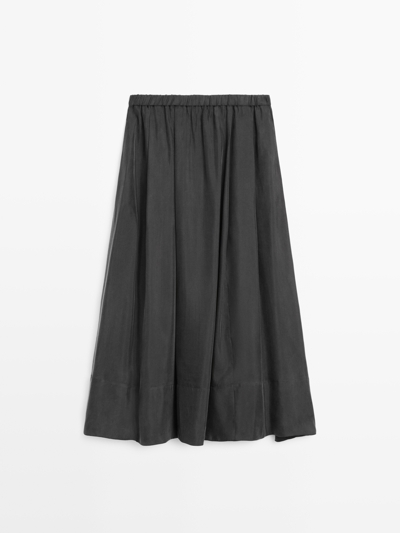 Massimo Dutti Юбка-миди из хлопкового трикотажа со смесью в сером цвете