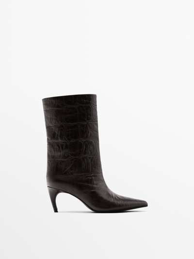 Massimo Dutti Ботильоны на высоком каблуке из тисненой кожи купить с доставкой.