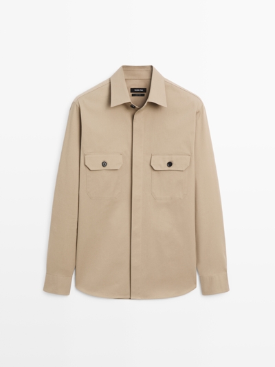 Massimo Dutti Рубашка-казак из хлопкового микса с карманами