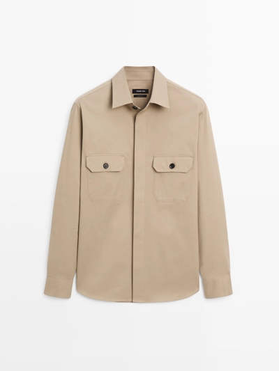 COTTON BLEND OVERSHIRT WITH POCKETS- Заказать в России