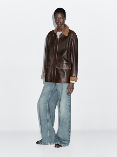 Massimo Dutti Парка из овечьей кожи с отделкой из натуральной кожи купить с доставкой.