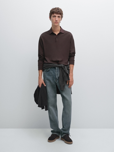 Massimo Dutti Поло с длинным рукавом и контрастным воротником купить с доставкой.