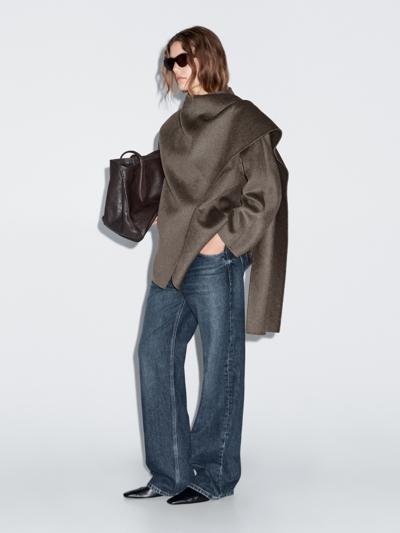 Massimo Dutti Пальто из шерсти средней длины с шарфом