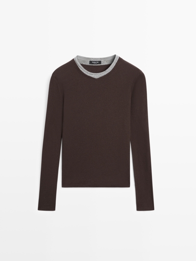 Massimo Dutti Футболка из хлопково-вискозного трикотажа с двойным воротничком купить с доставкой.