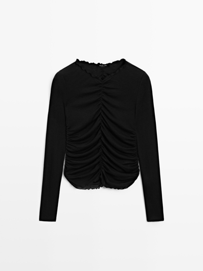 Massimo Dutti Футболка с длинными рукавами и собранными деталями