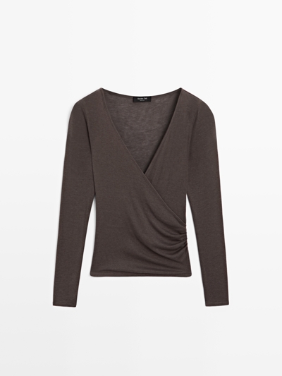 Massimo Dutti Топ из ленселла и шерсти с запахом на горловине