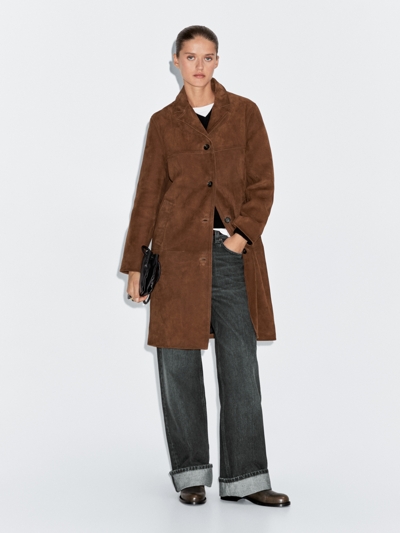 Massimo Dutti Длинное замшевое кожаное пальто купить с доставкой.