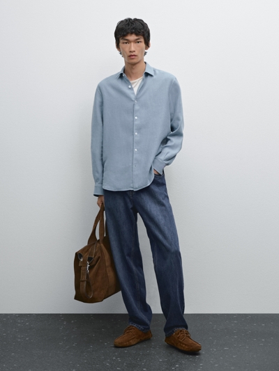 Massimo Dutti Рубашка из льна слим-фит купить с доставкой.