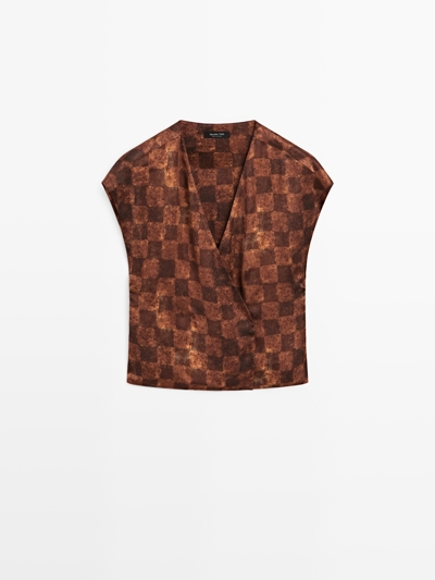 Massimo Dutti Сатиновый топ с завязками купить с доставкой.
