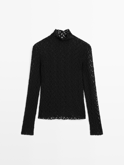 Massimo Dutti Топ с длинным рукавом и кружевом купить с доставкой.